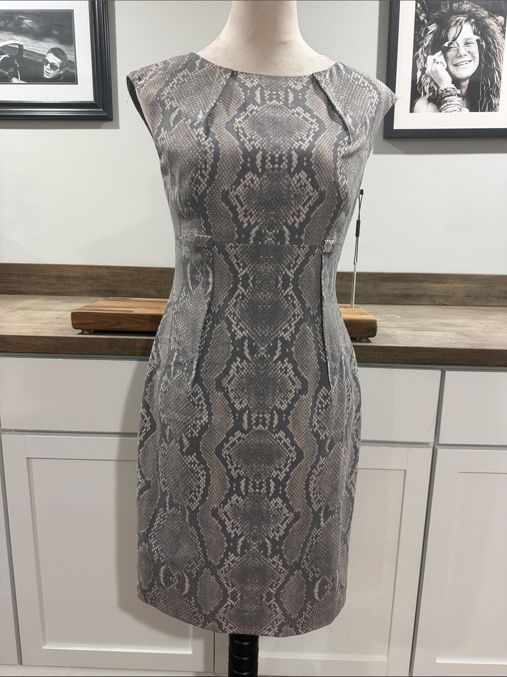 Vintage Calvin Klein Gray Snake-Print Sheath Dress size 4
